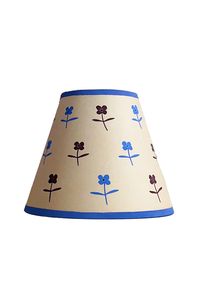 The 'Abilene' hand painted lampshade, by artist Jasmyn Kopcsandy, manufactured in England with a pattern of cornflower blue and brown flowers.