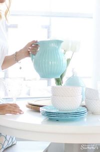 Spring Table Setting in Style - Loveliest Looks of Spring Blog Hop | House Full of Summer, spring tablescape, Easter table setting ideas, Easter outfit, Spring outfit, breakfast nook, jewelry, accessories, coastal interior,  coastal Spring decor and table styling