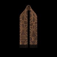 Brown • Brown 65% cashmere, 35% wool Jacquard weave Monogram Flowers LV Initials Louis Vuitton Paris signature Fringe finish