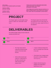 This freelance graphic design contract template serves as a legally-binding document between a freelancer and a client. It will help you to make a contract fast and easy. 