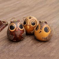 Set of 3 Mate Gourd 'Brown Owls' Ornaments (Peru) (Solid), Brown, Novica (Acrylic)