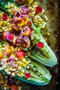 Grilled Romaine and Corn Salad with Pickled Cherries