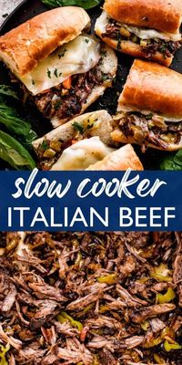 This meltingly tender Italian beef, cooked with tangy pepperoncini, giardiniera, and Italian dressing mix, makes classic slow cooker Italian beef sandwiches a delicious recipe the whole family will love! #Italianbeef #gamedayfood