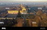 Download this stock image: Aerial view of Complesso monumentale di Santa Croce e Tutti i Santi, Bosco Marengo, Alessandria, Piedmont, Italy - 2PPWKYN from Alamy's library of millions of high resolution stock photos, illustrations and vectors.