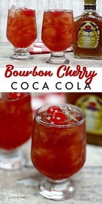 Bourbon Cherry Coke is a quick and delicious cocktail you can make with just four ingredients. #drinks #drinkrecipes #whisky #recipes #cocacola