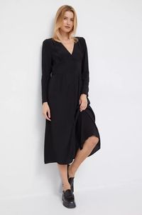 Pepe Jeans rochie culoarea negru, midi, evazati | ANSWEAR.ro