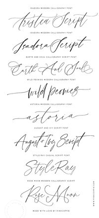 A selection of wedding and modern calligraphy script fonts + trendy hand-lettered script fonts created with love by PinkCoffie

www.pinkcoffie.com