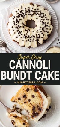 This super easy cannoli bundt cake is perfect for celebrating a birthday, holiday or anniversary? This is an impressive dessert that tastes so good and is really easy to make. This easy cake starts with a vanilla cake mix and incorporates creamy ricotta and chocolate chip all baked to perfection.