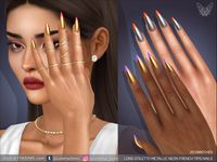 The Sims Resource - Long Stiletto Metallic French Tips Nails