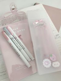 Studying pink muji pencil case planner motivation