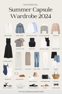 Looking for the perfect summer capsule wardrobe 2024? Here it is! This chic, minimal, neutral capsule wardrobe includes a full checklist and pieces to create the most effortless and stylish outfits for pretty much everyone - mom, over 40, plus size, etc. If you work from home or in a casual office setting this capsule is great for you too!