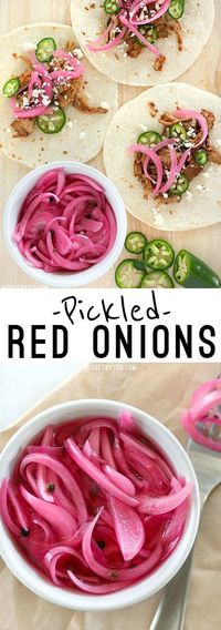 Pickled Red Onions are a great way to use leftover red onion and are a great topping for tacos, sandwiches, pizza, and more. #vegetarianrecipes #pickling