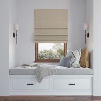 Featuring a subtle linen-like textured fabric, Sun Zero Pryer Roman Shades add sophisticated style and function to windows in any room for your home. Sun Zero Total Blackout technology is laboratory tested to block out 100% of light, reduce outside noise by up to 50%, and decrease energy lost through your windows by up to 45%. Comfort is optimized with thermal properties that help keep summer heat and winter chill out of your home. Best for Kids Certified cordless design with included handle pul