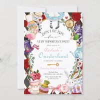 Don't Be Late! Send this whimsical fairy tale invitation to all your guests and prepare them for the wonderment of your birthday celebration!  Fully customizable for any age or event, all text can be edited, the top text can be color changed in the design tool.