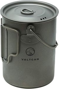 PRICES MAY VARY. 100% Titanium camping pot mug 900 ml or 34 fl oz with Lid and mesh bag. Redesigned with aligned bail handle and pot handles so you can drink directly out of the pot Taste the difference in your next camping trip. Mesh bag included with camping cup for travel and storage. Efficient water Boiling, Ultra lightweight for camping, bushcraft, cooking weight: 144g/3.8oz Pot and 29g/0.9oz lid Dimensions Height: 5.4 inches tall with lid, 3.9 in diameter. Height without Lid: 5.1 in, Inner