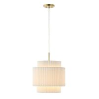 Calix 14.5" 1-Light Vintage Mid-Century Iron LED Pendant with Pleated Shade, Brass Gold/White by JONATHAN Y - Bed Bath & Beyond - 39926137