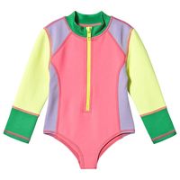 Pink Colour Block Long Sleeve Swimsuit