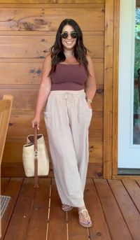 I love this easy outfit from Amazon. I'm a small in the tank and the pants! I absolutely love these pants. They have a stretchy waist and are extremely versatile. They taper towards the ankle, giving a slimming effect!