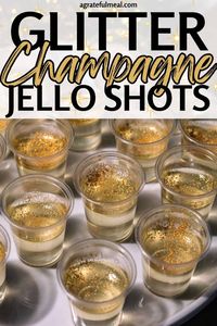 These champagne jello shots are perfect for Christmas, holidays, or to ring in the New Year. They also make for a great Valentine's day cocktail and perfect for a wedding shower! It's such an easy vodka cocktail to make! Made with gelatin, edible glitter, vodka, and champagne or prosecco, these jello shots are a bubbly and festive New Years cocktail. The recipe includes step-by-step instructions on how to make these fun jello shots for your next holiday party.