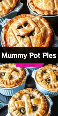 Mummy Pot Pies with a Spooky Twist: Halloween Recipe Delight Get into the Halloween spirit with these Mummy Pot Pies! Wrapped in flaky pastry and filled with savory chicken and veggies, they’re a fun and spooky treat perfect for the whole family. Perfect for your Halloween spread! .....