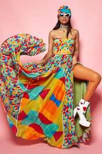 Buy Eshaa Amiin Multi Color Crepe Geometric Pattern Flared Skirt Online | Aza Fashions