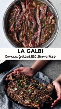 Enjoy a Korean classic at home with LA Galbi or Korean BBQ Beef Short Ribs! Thinly sliced beef ribs are marinated in a salty-sweet-garlicky marinade with lots of pureed onion and pear. Throw on a hot grill to achieve that smoky flavor with charred edges. YUM! Cook on the grill or broil in the oven for the best Korean meat recipe!