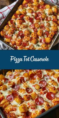 This Pizza Tot Casserole combines the best of two comfort foods: pizza and tater tots! With layers of seasoned ground beef, marinara sauce, melted cheese, and crispy tater tots on top, this dish is an easy, kid-friendly dinner that’s perfect for weeknights. Customize it with your favorite pizza toppings for a unique twist.