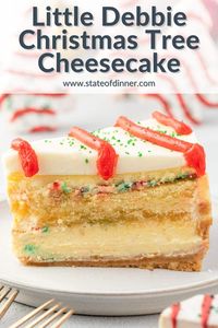 This Little Debbie Christmas Tree Cheesecake has a creamy vanilla cheesecake filling with whole Little Debbie Christmas tree cakes baked right in the center. rnrnThe impressive presentation is matched by its incredible taste, making this the perfect Christmas dessert!