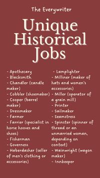 Discover unique historical jobs perfect for your next Character Profile Template or Character Sheet Writing session! These roles can inspire compelling backstories and deepen your characters' world-building. Whether you’re Creating A Character for a novel or exploring new ideas, these Writing Inspiration Tips will spark creativity. Perfect for crafting authentic Writing Dialogue Prompts and adding depth to your story. Grab these Creative Writing Tips to elevate your storytelling!