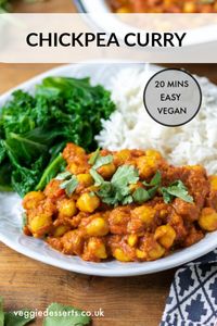 This super-tasty vegan chickpea curry is easy, healthy and absolutely delicious! The tasty curry sauce is so easy to make. Plus, it's so quick and simple that it's perfect for a midweek meal. Coconut-free. Vegan, vegetarian, gluten-free, dairy free. #chickpeacurry #quickcurry #vegancurry #vegetariancurry