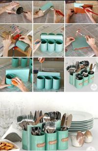 DIY project idea: upcycle old tin cans in to a beautiful container for your utensils