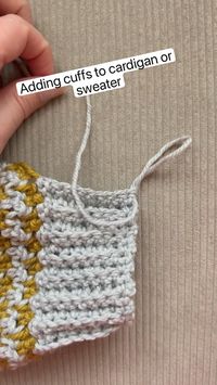 1. To pull your cuffs in, drop a hook size  • 2. When working the sc on the edge, go under both loops of the stitch, not just the back loop to strengthen the edge  • 3. For a neat join, work through front loop of last row and the underside of the foundation chain of your cuff  • #crochet #crochetsweater #crochetcardigan