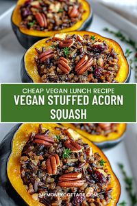 Delight in the flavors of Vegan Stuffed Acorn Squash! 🎃🌿 This cheap vegan lunch recipe features acorn squash filled with a savory mix of quinoa, veggies, and herbs. Perfect for a nutritious, hearty, and visually stunning meal. Click for the full recipe and enjoy a delicious, plant-based dish! #VeganLunch #StuffedAcornSquash #HealthyEating #BudgetFriendly #PlantBased #CheapVeganLunchRecipes 🌱🍠