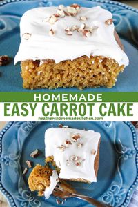 This Easy Carrot Cake Recipe is a soft and tender cake with the most incredible Cream Cheese Frosting. This sheet cake is fool proof and so easy to whip up you won't believe it. A perfect dessert for holidays, parties and pot lucks.