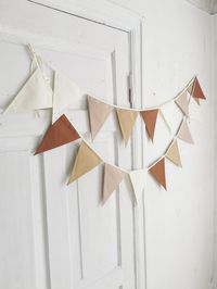 Ideal decoration for nursery, weddings, party, birthday celebration, bar, gazebo, restaurant, home, kids room or any festive events!  For CUSTOM bunting leave me a message for example: off white, baby blue, navy blue.   If you don't need a custom banner leave me a message - "not requested on this item" ✔COLOR: off white, caramelo, capucino, beige OR Custom order (any color combination as you whish from last picture of the listing) ✔ Each flag is double sided ✔ The bunting banner has an additiona