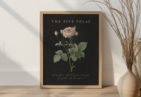 Five Solas Wall Art, Reformed Christian Artwork, Vintage Biblical Home Decor, Reformation Day Print, Vintage Floral Poster, Living Room Art by ReformandaPrintCo on Etsy