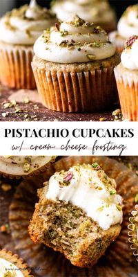 These beautiful pistachio cupcakes are made using real pistachios - no artificial flavor! They're perfectly spongy and moist with crispy bites of pistachio throughout. They also have a hint of cinnamon mixed in, which really takes the flavor to the next level! #pistachios #cupcakes