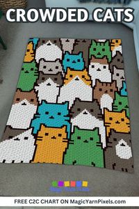 Crochet a baby blanket with the Crowded Cats design using my free crochet graph. It's the perfect gift for cat lovers on any occasion. Download the free crochet graph from MagicYarnPixels. Written C2C and row-by-row patterns with multipage graphs are also available.