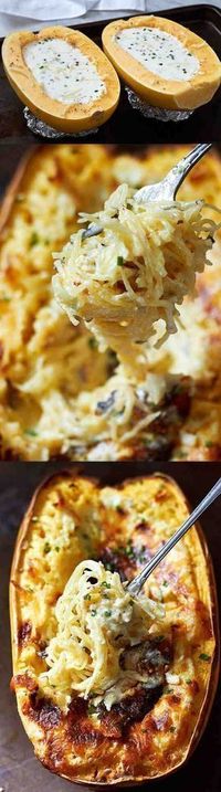 These baked spaghetti squash bowls stuffed with a creamy garlic and 4-cheese sauce are extremely delicious, and super easy to make! If you’re looking for a comforting way to enjoy veggies, yo…