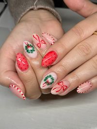 christmas nail inspo, christmas nails, nail inspo, aesthetic nails, cute nails, funky nails, almond nails, holiday nails, clean girl nails, nail ideas, nail art, trendy nails, winter nails, december nails, pink christmas nails, nails christmas, short christmas nails, simple christmas nails