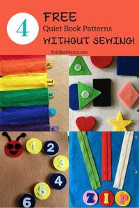 Get access to 4 FREE quiet book page patterns that require no sewing! The patterns include activities to learn colors, shapes and numbers as well as how to zip a zipper. #DIY #kidcrafts #quietbook #busybook