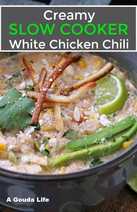 Slow Cooker White Chicken Chili with beans ~ A Gouda Life