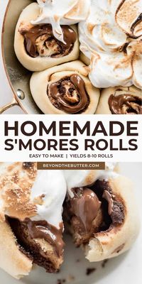 Quick and easy homemade s'mores rolls that combine a soft and fluffy dough filled with a layer of chocolate ganache and crushed graham cracker crumbs, then topped with a light marshmallow topping! From start to finish, these warm, gooey rolls will be ready in less than an hour! Recipe on BeyondtheButter.com #breakfastrolls #smores #smoresrolls #beyondthebutter