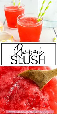 A sweet, tangy summer beverage that's refreshing and delicious. This Rhubarb Slush is a staple that's addicting and so refreshing. The perfect tang from rhubarb and lemonade and sweetness. Scoop up a glass full of this summer slush recipe today!