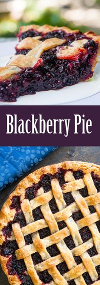 The best blackberry pie EVER. No kidding! All butter crust, loads of blackberries, spiced with a little lemon, cinnamon, and almond extract. Yum! On SimplyRecipes.com