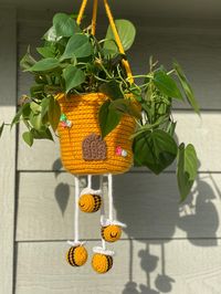 "Sweet As A Bee Hanging Planter   Have you heard all the buzz?!  This adorable planter fits a classic 6\" nursery pot but also holds a similar size terracotta pot just fine!  Add a spot of Brightness to any space with this hanging beauty  Each planter may vary slightly and is made to order.  Please allow up to 7 days for your order to be made and shipped ☀️"