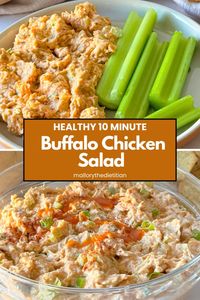 This DELICIOUS Buffalo Chicken Salad recipe is ready in 10 minutes! A unique spin on classic chicken salad & a great way to use up leftover chicken! 😊 Buffalo sauce is combined with rotisserie chicken, celery, & seasonings. Greek yogurt makes it creamy and adds extra nutrients! It’s high protein, low-carb & gluten-free. And it’s a quick recipe that’s SO easy - perfect meal prep for weekday lunches. Click to make this healthy chicken salad & follow for dietitian recipes & easy lunch ideas.