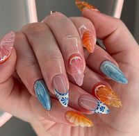 These clase azul x orange 3D nail art are press ons you need for that vacation. It's giving I'm going to Europe. My press on nails lasts 2-3 weeks with proper prep and care taking. My press on nails are made with the highest quality material and made with care and perfection :)