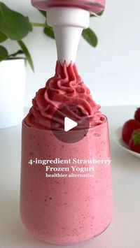 Selma | easy healthy recipes on Instagram: "4-ingredient Strawberry Frozen Yogurt🩷 This is such a yummy dessert idea! It’s so creamy and refreshing🤩 • More recipes in my Ebook which has 100 easy recipes, link is in my profile🥰 • Ingredients for three servings: 3 cups frozen strawberries (about 500g)* 1/2 cup Greek yogurt (120 ml / 125g) 1 - 2 tablespoons maple syrup/honey 1 teaspoon vanilla extract • 1. Add all the ingredients into a blender and mix until smooth 2. Serve immediately • • *If you are on the elimination phase of the low-FODMAP diet, use less than 65 g strawberries per serving and add frozen pineapple instead☀️ • • #frozenyogurt #healthieralternatives #healthieralternative #easydessert #easydesserts #quickdessert #quickdesserts #healthydessert #healthydesserts #healthydesse