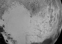 Destination Pluto: NASA's New Horizons Mission in Pictures Vast Ice Plains in Pluto's Heart Credit: NASA/JHUAPL/SwRI This image, a composite of several photos taken by NASA’s New Horizons probe, shows a vast Pluto ice plain called Sputnik Planum. The box shows the location of other detailed glacier images.